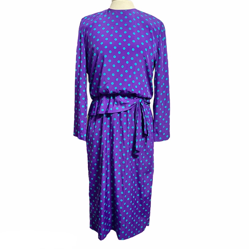 Vintage Henry-Lee Purple Polka Dot Long Sleeve Dress